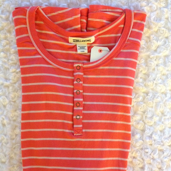 Billabong Juniors Coral with Cream Stripes Long Sleeve Mini Dress - L - Picture 1 of 9